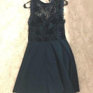 Navy/Teal high neck dress with velvet detail. Francescas, size M